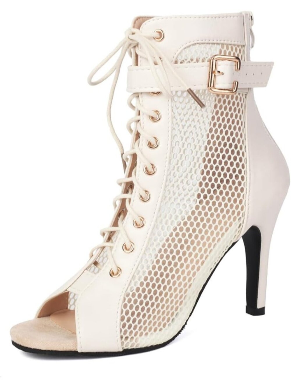 Women's White#1 Sandals Peep Toe High Top Sandals Lace Up Buckle Strap Heels